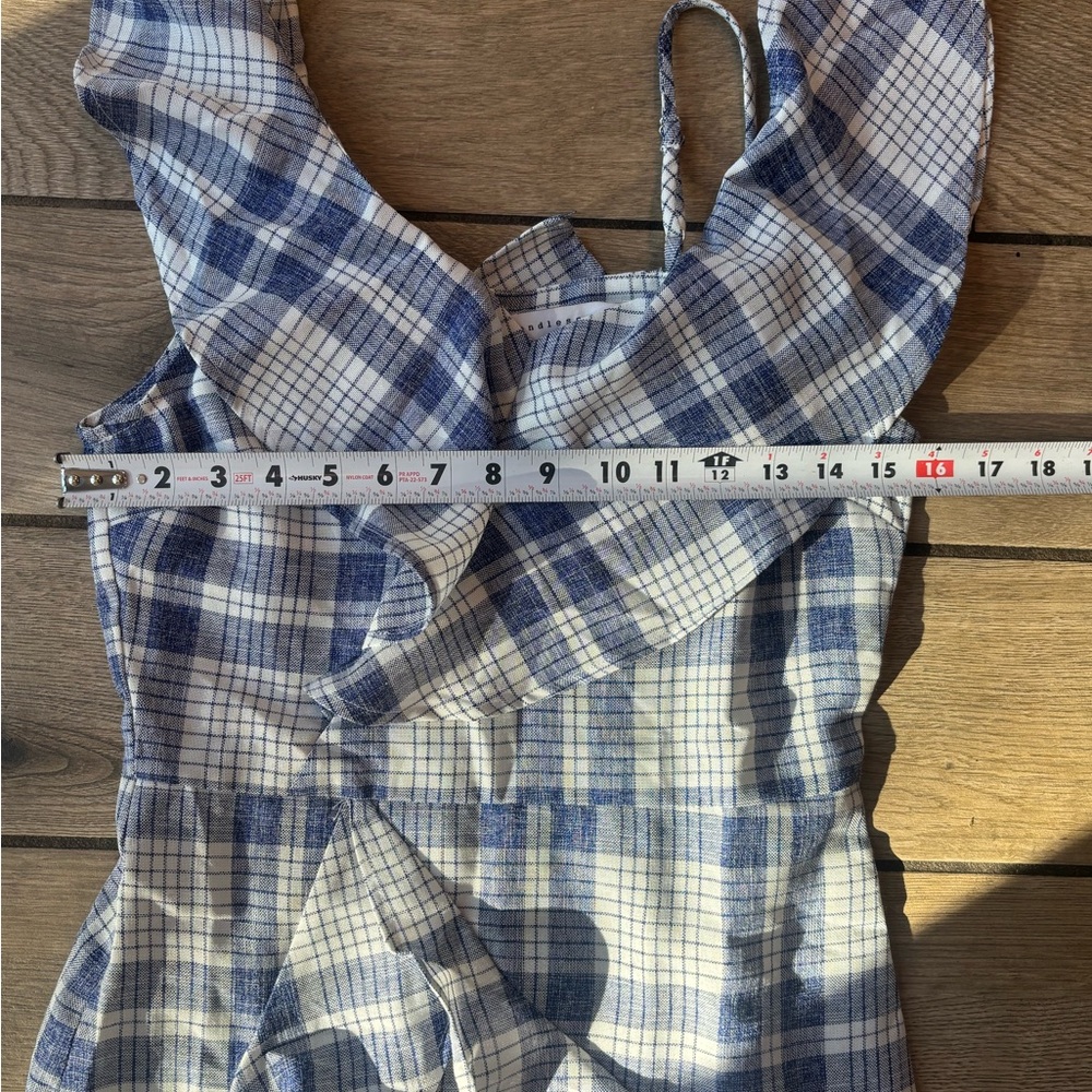 Endless Rose One Shoulder Ruffle Mini Dress Blue White Plaid Asymmetrical S NWT - Picture 6 of 7